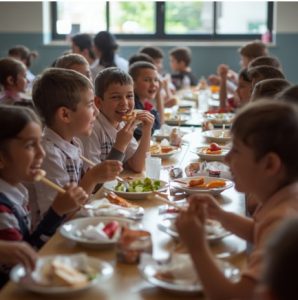 alunni che mangiano alla mensa scolastica